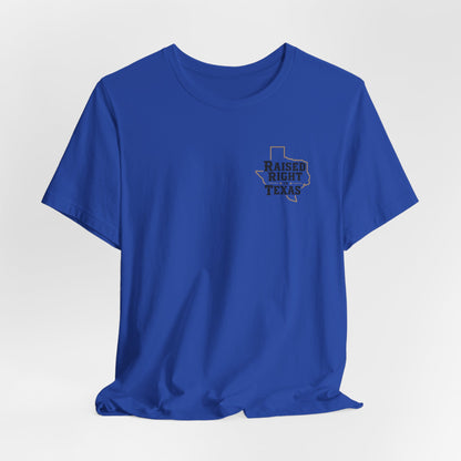 Raised Right in Texas T-Shirt | Texas Outline, Typographic Western Design