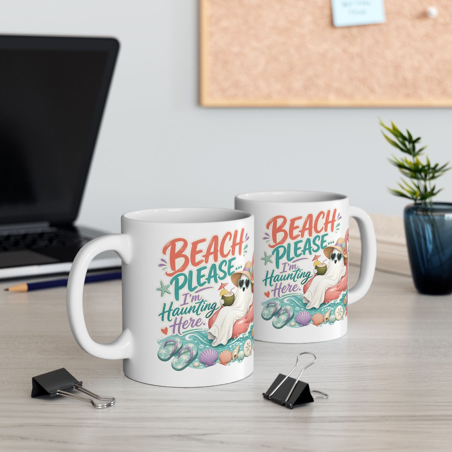 Beach Please Flamingo Mug | Tropical Seashell Vacation Coffee Cup