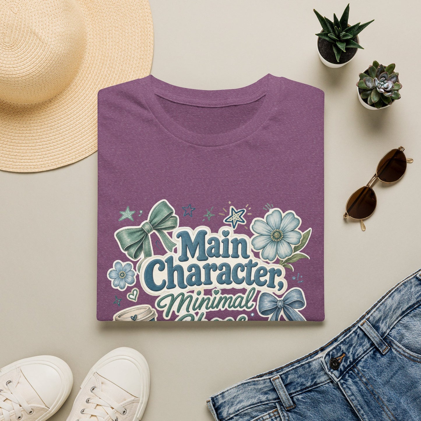 Main Character Minimal Chaos T-Shirt | Floral Bows Stars Design