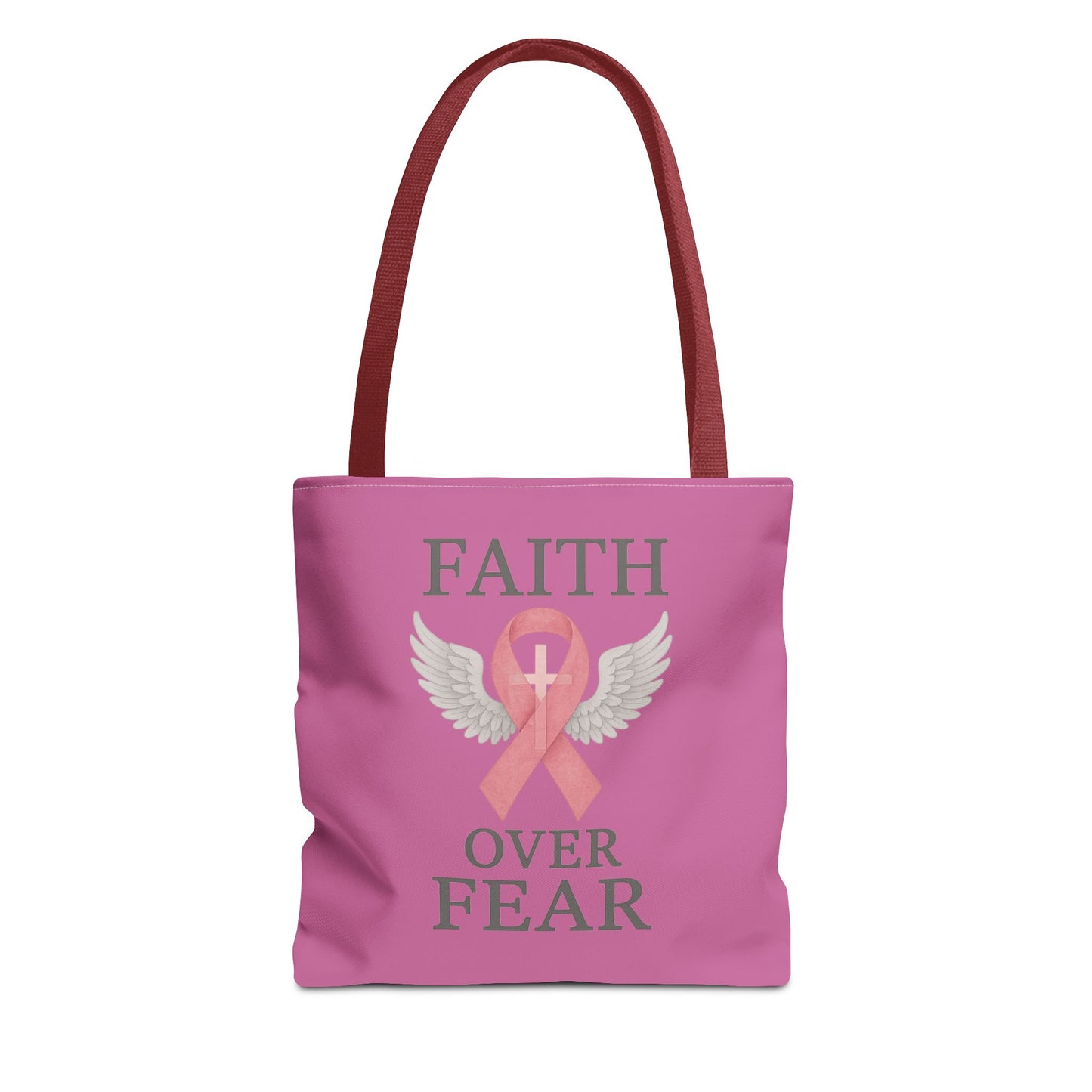 Faith Over Fear Tote Bag - Inspirational, Pink Ribbon, Breast Cancer Awareness, Motivational Gift, Everyday Use