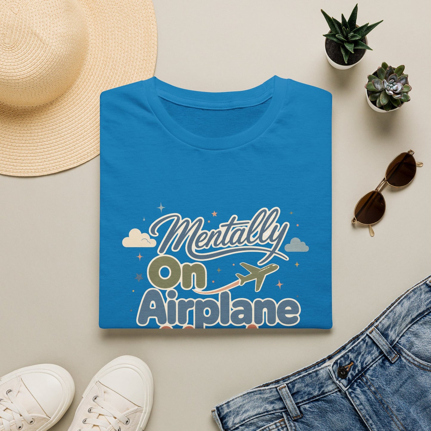 Mentally On Airplane Mode T-Shirt | Travel Plane Graphic