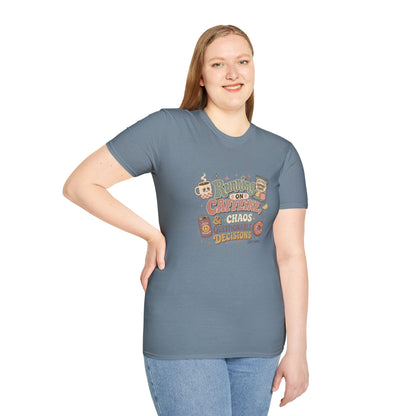 Running on Caffeine & Chaos T-Shirt | Coffee Mug Donut Illustration