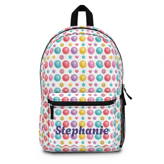 Colorful Button Pop Pattern Backpack | Pastel Circles Stars Kids School Bag