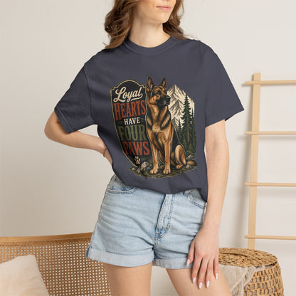 Loyal Hearts Have Four Paws German Shepherd T-shirt | Mountain Forest Dog Design