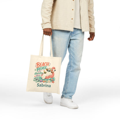 Beach Please Ghost Flamingo Tote Bag | Summer Beach Illustration, Personalized Option