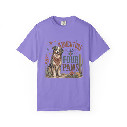 Adventure Has Four Paws T-Shirt | Australian Shepherd Design