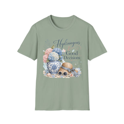 Hydrangeas & Good Decisions T-Shirt | Floral Hydrangea Design