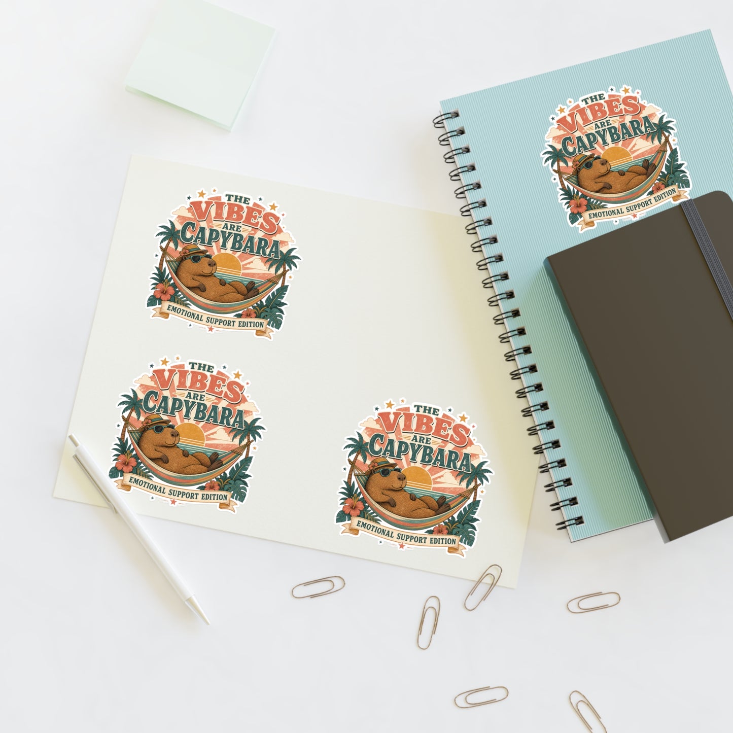 The Vibes Are Capybara sticker sheet | Cute capybara, tropical design
