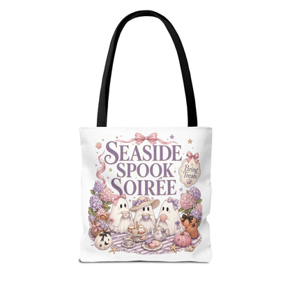 Seaside Spook Soiree Tote Bag | Halloween Ghost Picnic Illustration