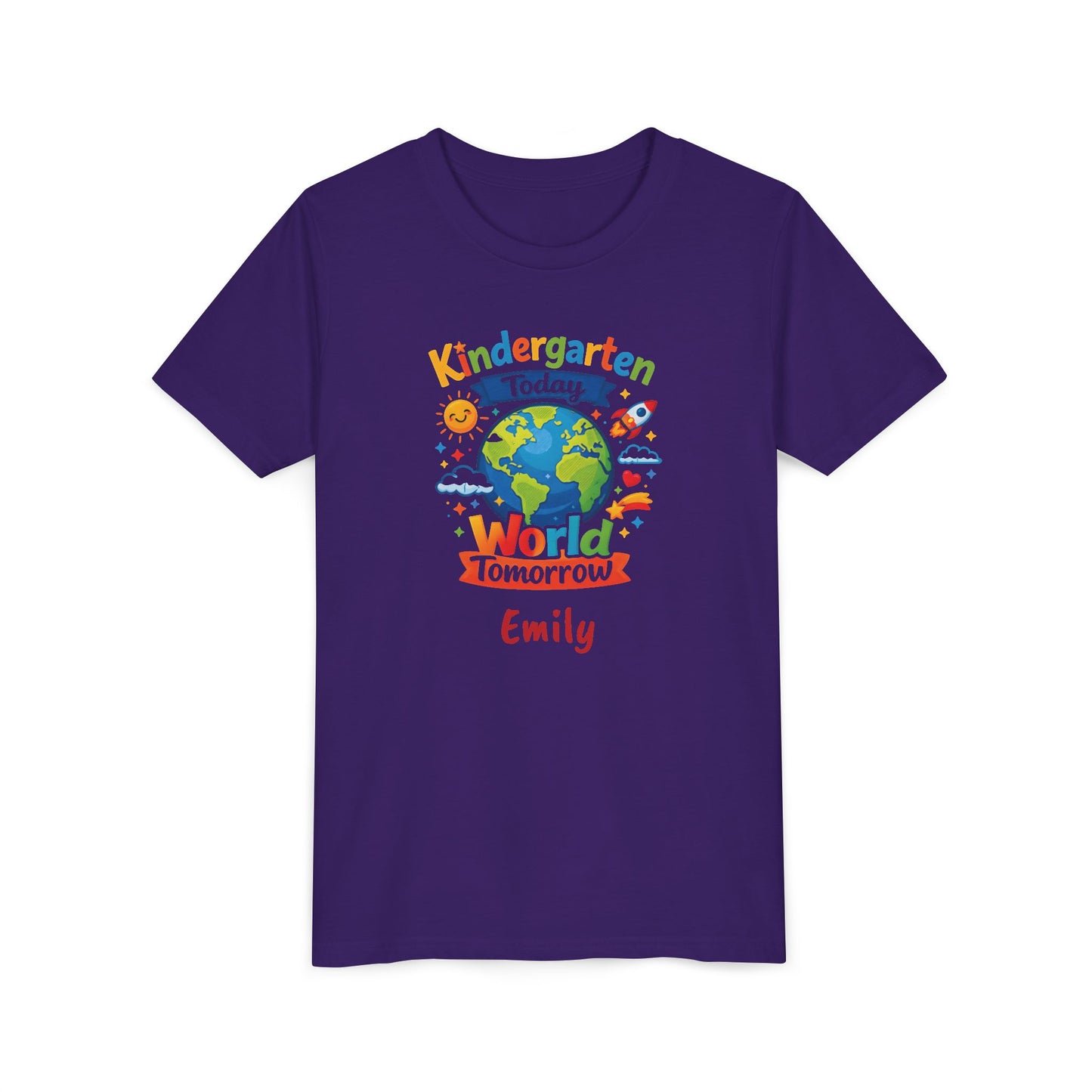 Kindergarten Today World Tomorrow Youth Tee | Personalized Kids Back to School Shirt
