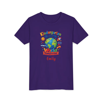 Kindergarten Today World Tomorrow Youth Tee | Personalized Kids Back to School Shirt