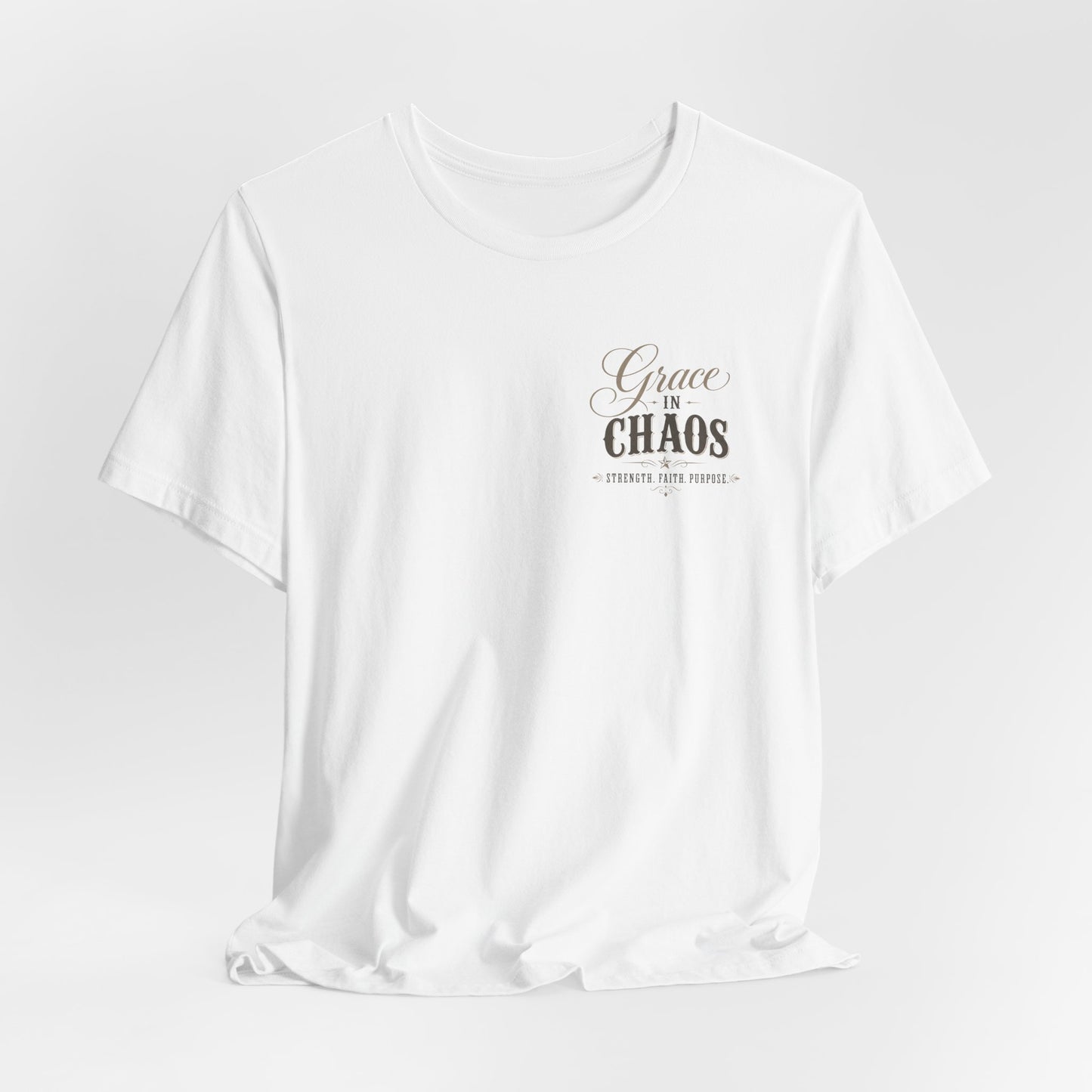 Grace in Chaos Tee | Inspirational scripture typography shirt