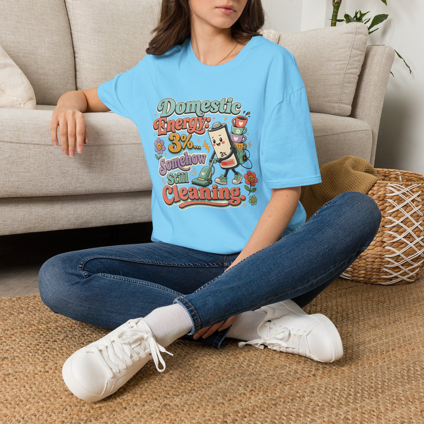 Domestic Energy 3% Somehow Still Cleaning T-Shirt | Cute Cleaning Coffee Can Cartoon