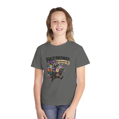 Fully Prepared Raccoon Supplies T-Shirt | Funny Back-to-School Kids Tee