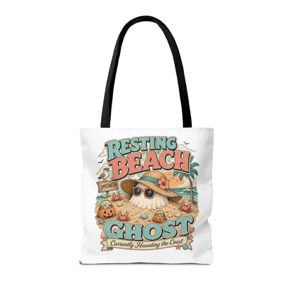 Resting Beach Ghost Tote Bag | Cute Halloween Beach Ghost Illustration