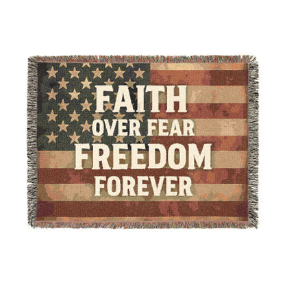 Faith Over Fear Freedom Woven Blanket - Inspirational Home Decor, Religious Gift, Cozy Throw Blanket, Comforting Prayer Shawl, Religious