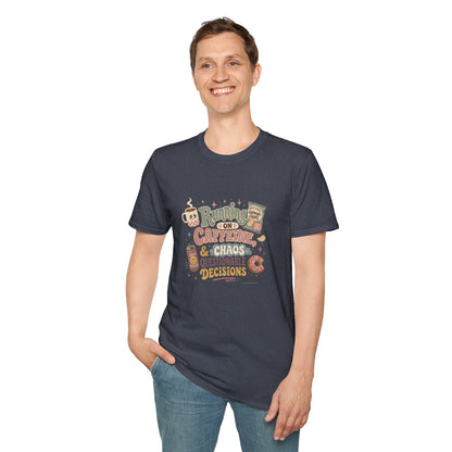 Running on Caffeine & Chaos T-Shirt | Coffee Mug Donut Illustration