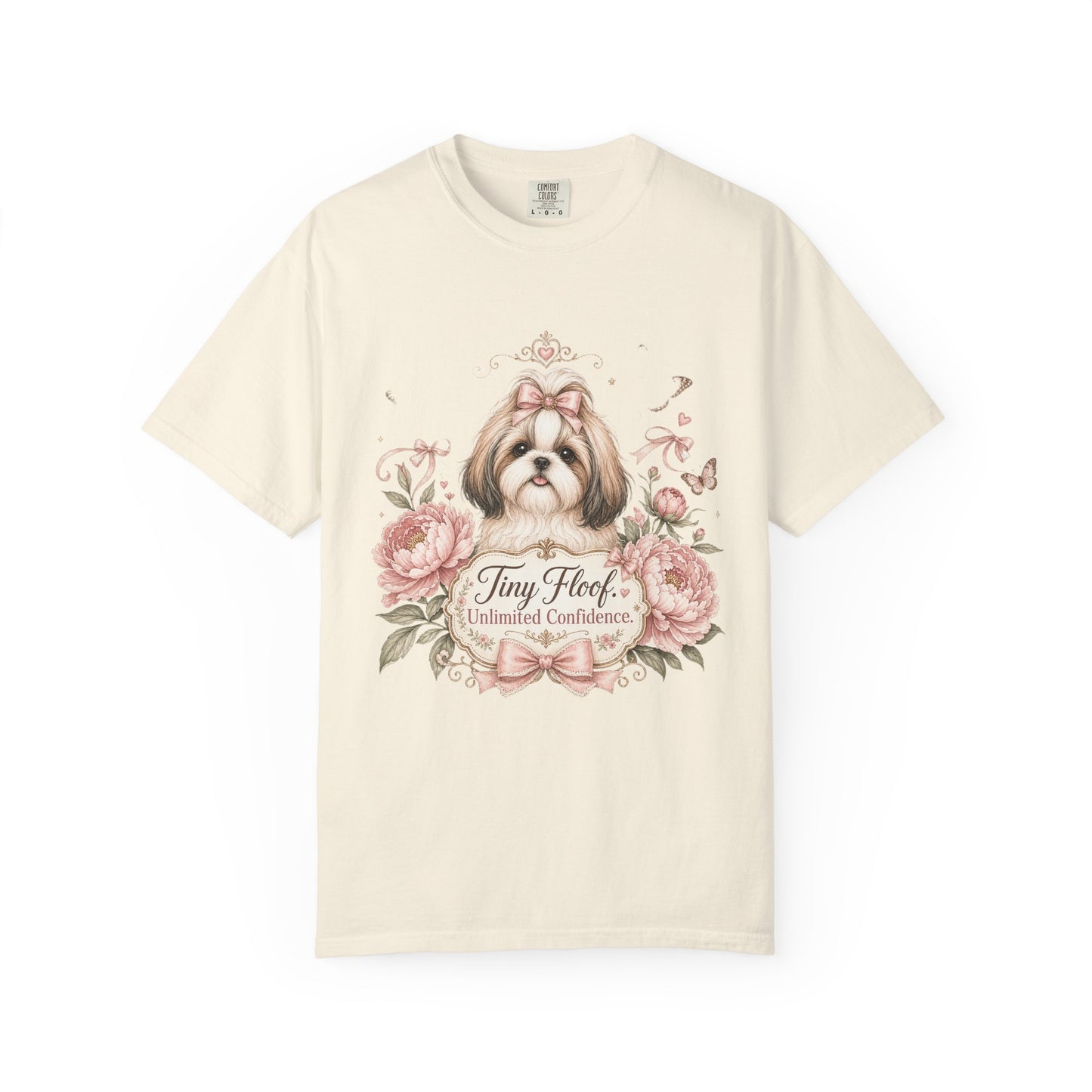 Shih Tzu Floral Portrait T-Shirt | Tiny Floof Illustration, Pink Roses