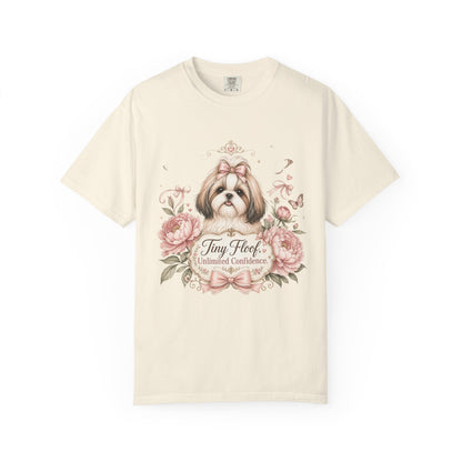Shih Tzu Floral Portrait T-Shirt | Tiny Floof Illustration, Pink Roses