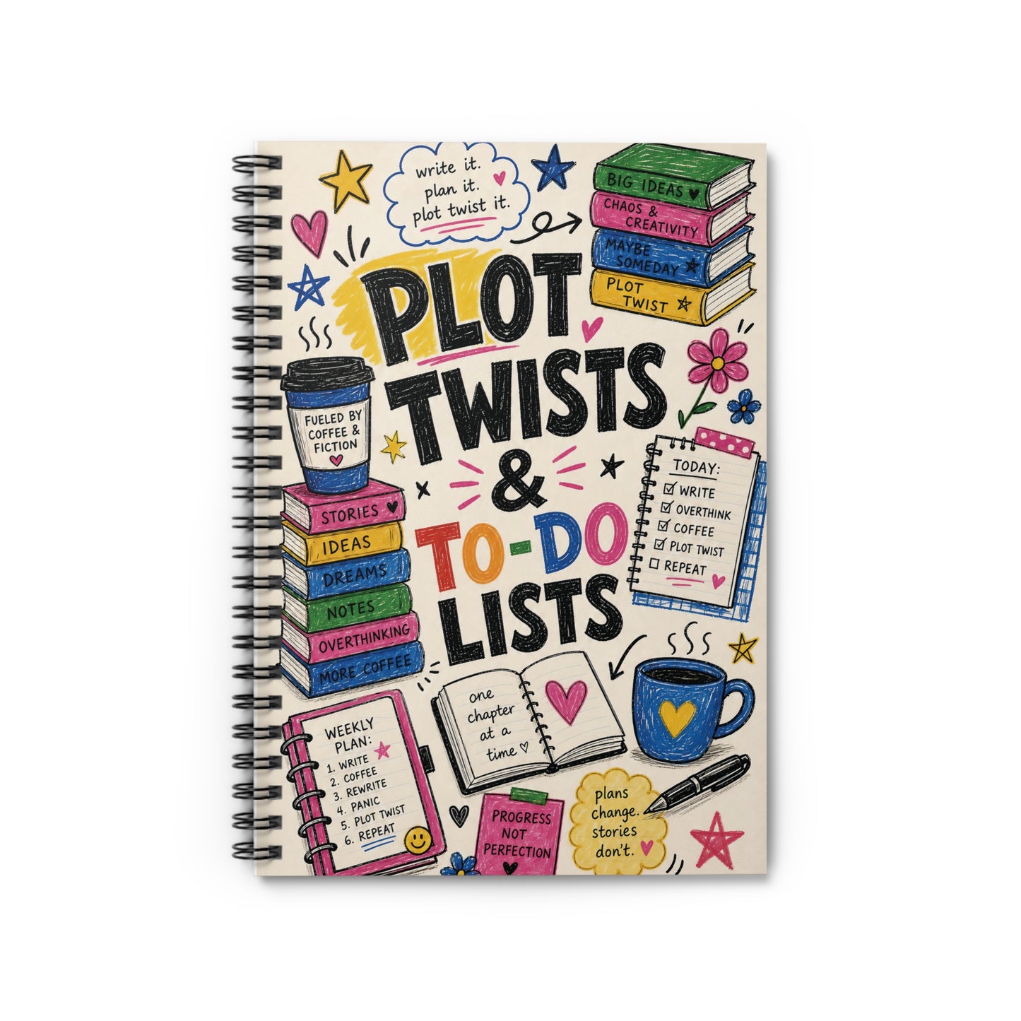 Plot Twists & To-Do Lists Spiral Notebook | Ruled Journal