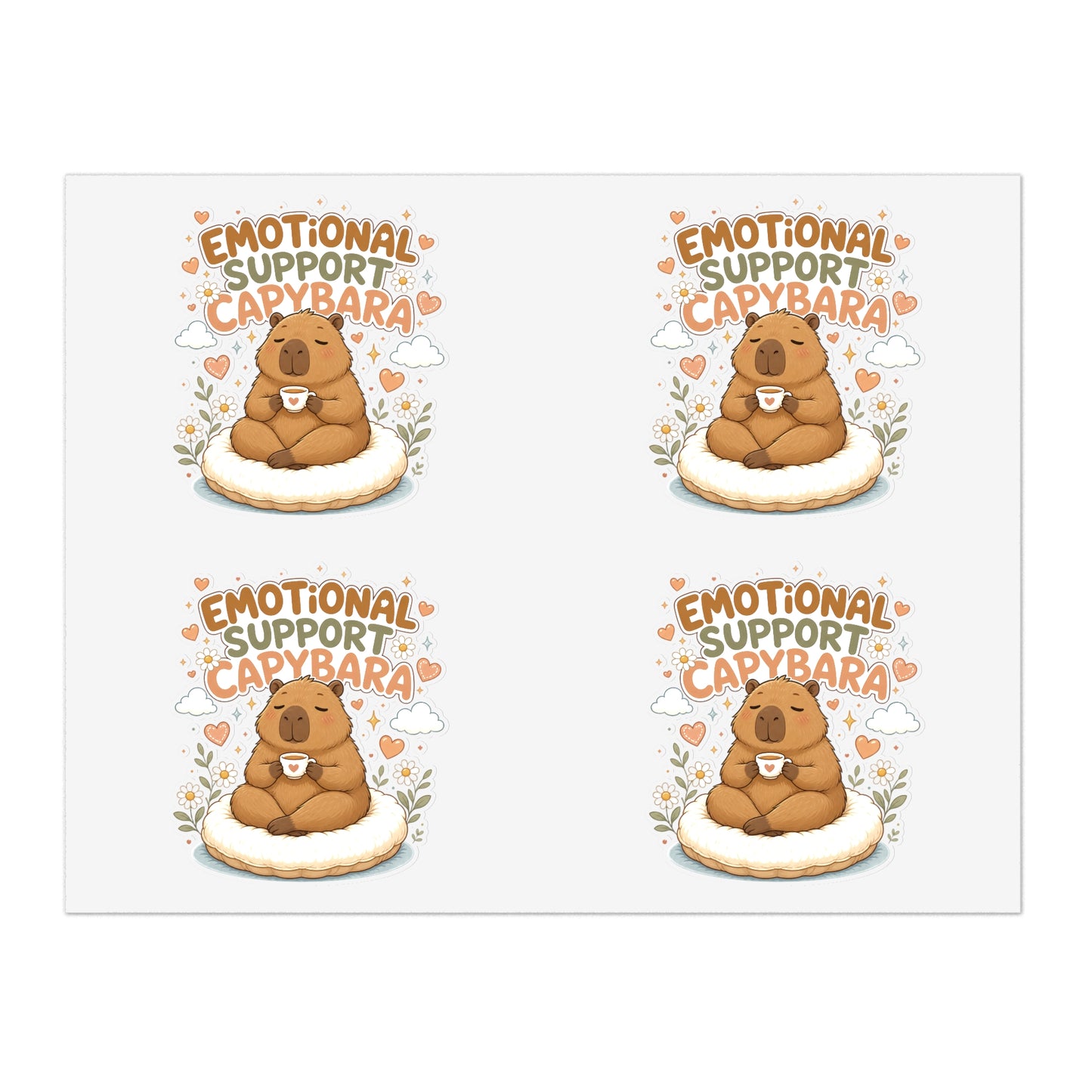 Emotional Support Capybara Sticker Sheet | 4 Cute Capybara Stickers