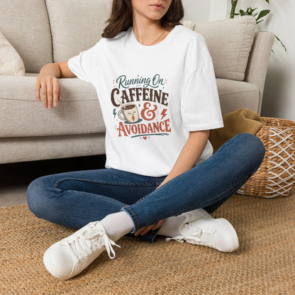 Running On Caffeine & Avoidance T-Shirt | Funny Coffee Quote Tee