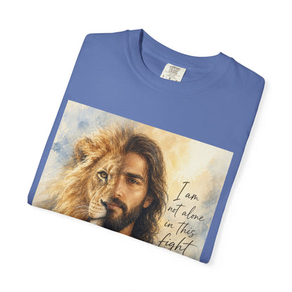 Jesus Lion Graphic T-Shirt — "I Am Not Alone in This Fight" Christian Faith Tee