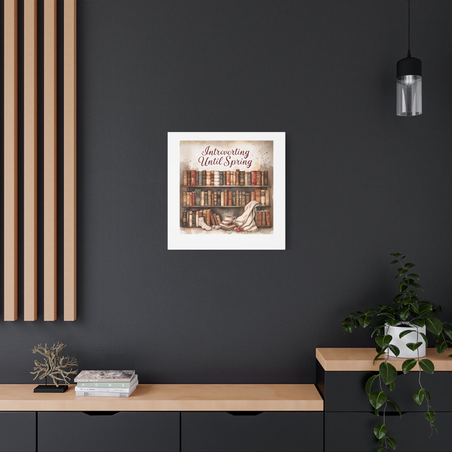 Cozy Wall Art, Introverting Until Spring Quote, Home Decor, Book Lover Gift, Spring Decor, Library Aesthetic