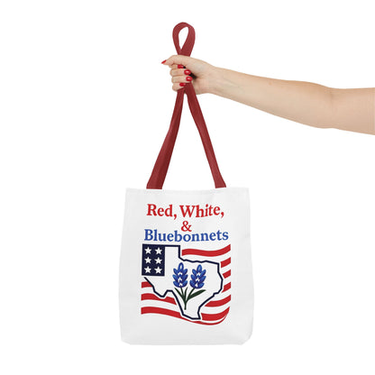 Texas Patriot Tote Bag, Red White and Bluebonnets, Independence Day Accessory, Summer Travel Bag, Gift for Texans, Stylish Grocery Tote