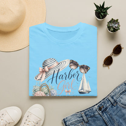 Harbor Girl illustration T-Shirt | Nautical hat, sailboat, seashells