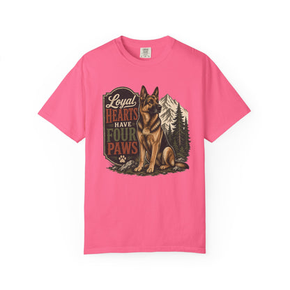 Loyal Hearts Have Four Paws German Shepherd T-shirt | Mountain Forest Dog Design