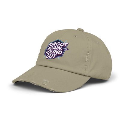 Unisex Distressed Cap with 'Forgot Again, Found Out' Design | Trendy Casual Hat | Gift for Friends | Summer Accessory | Everyday Wear