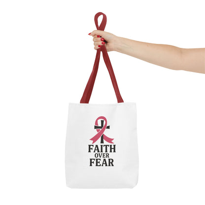 Faith Over Fear Tote Bag, Inspirational Gift for Cancer Awareness, Motivational Tote, Breast Cancer Support, Daily Use Bag