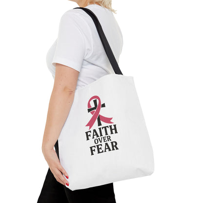 Faith Over Fear Tote Bag, Inspirational Gift for Cancer Awareness, Motivational Tote, Breast Cancer Support, Daily Use Bag