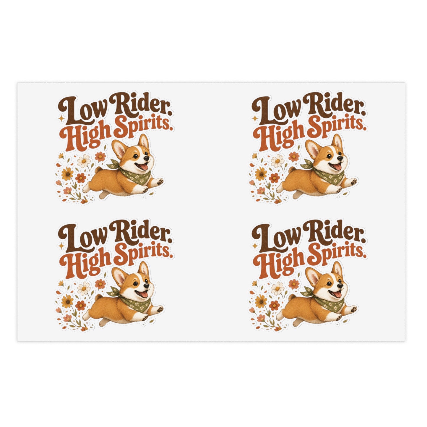 Low Rider High Spirits Corgi Sticker Sheet | Retro Floral Corgi Stickers
