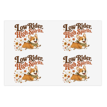 Low Rider High Spirits Corgi Sticker Sheet | Retro Floral Corgi Stickers