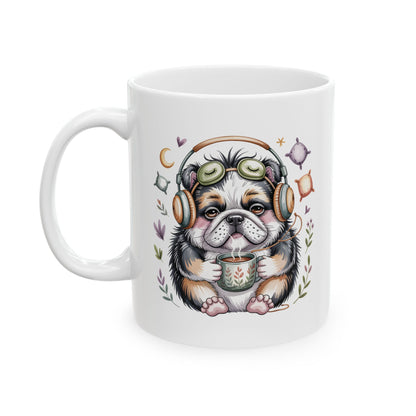 Sleepy Bulldog with Moon and Stars Mug | Ceramic Coffee Tea Cup