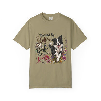 Powered by Coffee & Border Collie Energy T-Shirt | Border Collie Dog Tee