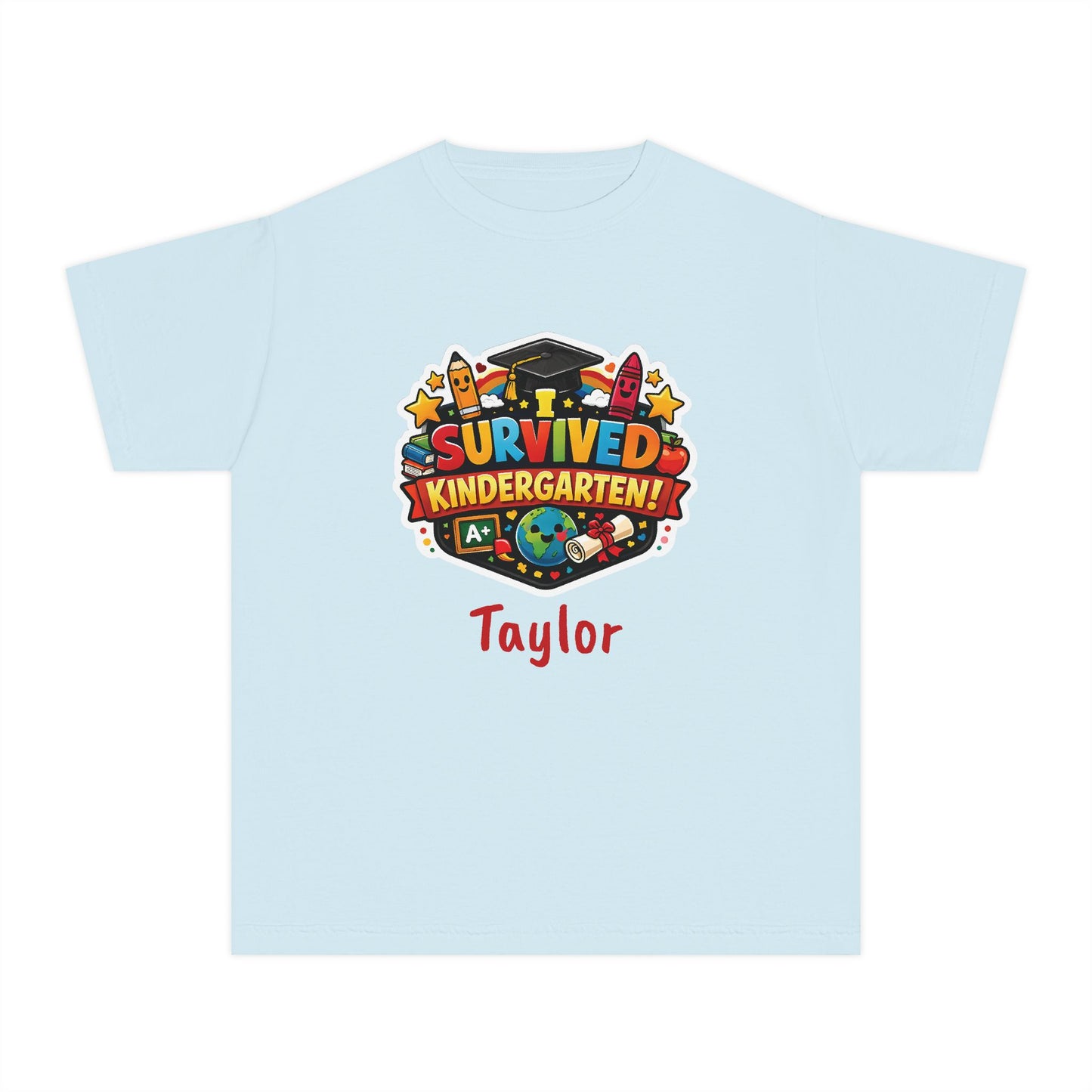 I Survived Kindergarten T-shirt | Kids Graduation Tee, Personalized Name Option