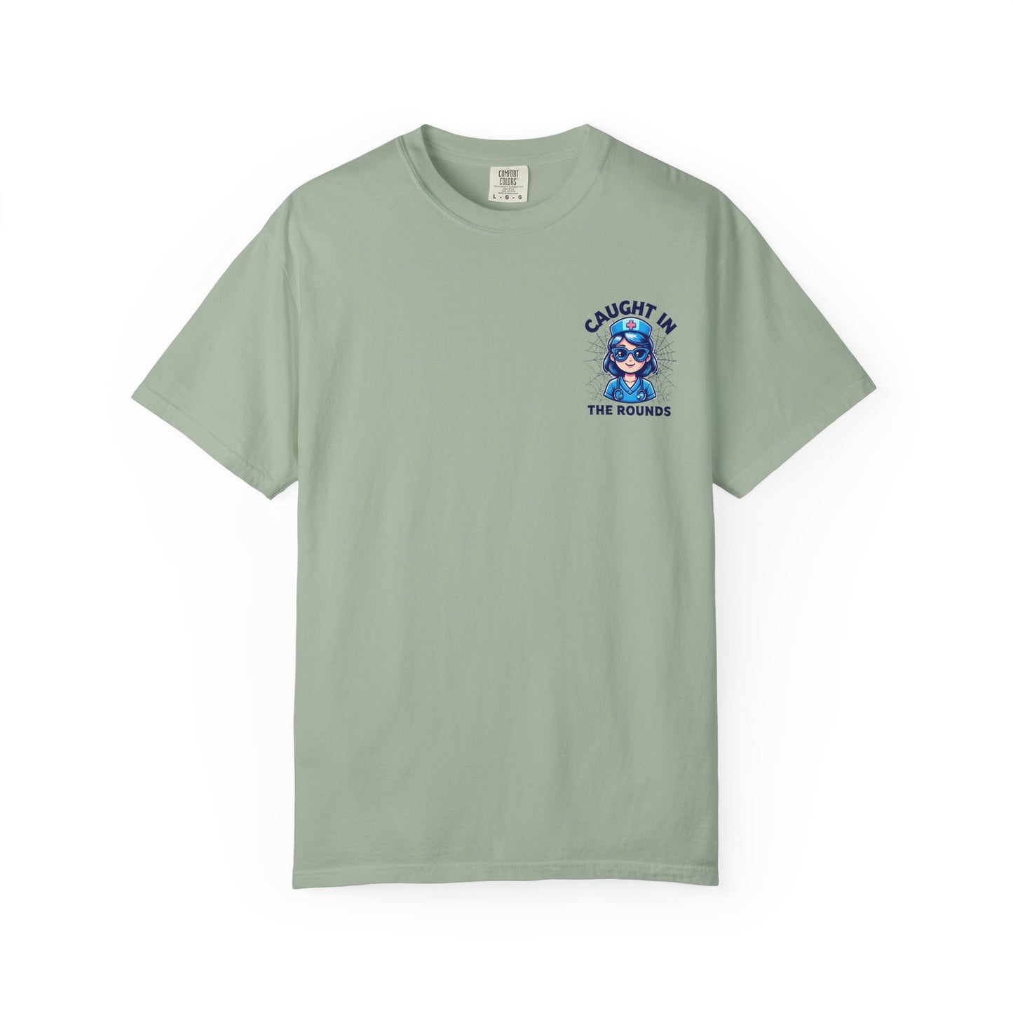 Unisex Graphic Tee - 'Caught in the Rounds', Casual Wear, Gift for Friends, Comfortable Everyday Tee, Fun Summer Shirt, Halloween Nurse
