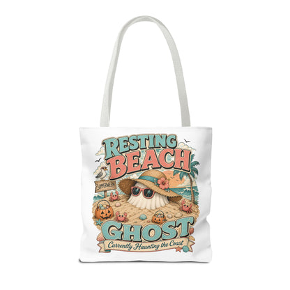 Resting Beach Ghost Tote Bag | Halloween Beach Ghost Illustration