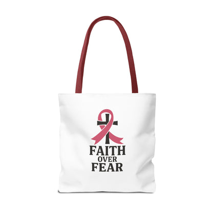 Faith Over Fear Tote Bag, Inspirational Gift for Cancer Awareness, Motivational Tote, Breast Cancer Support, Daily Use Bag