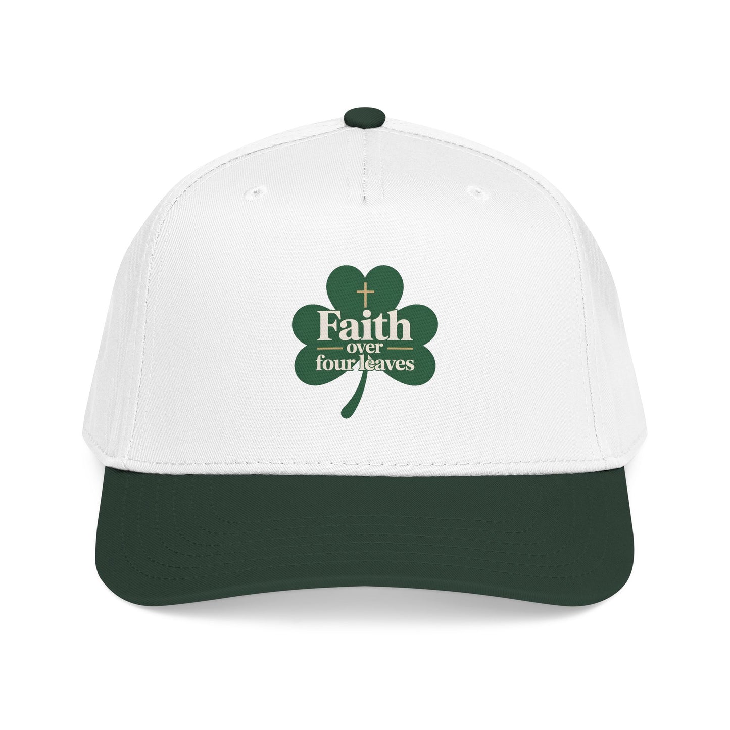 Faith Over Four Leaves Shamrock Mid Profile Baseball Cap | Religious St. Patrick's