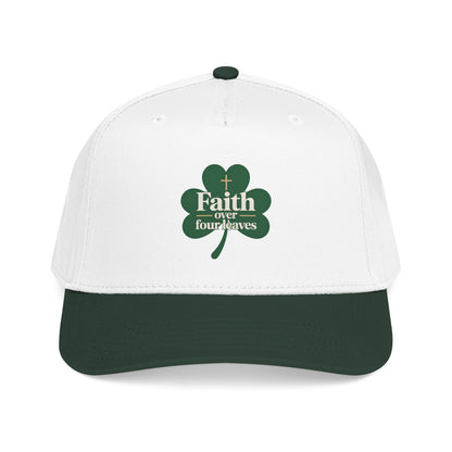 Faith Over Four Leaves Shamrock Mid Profile Baseball Cap | Religious St. Patrick's