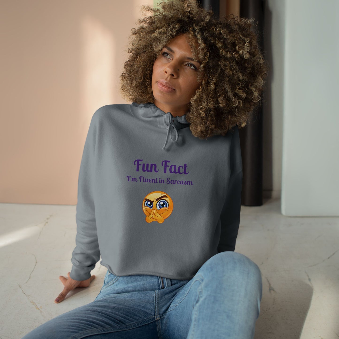 Sarcasm Crop Hoodie - Fun Fact I'm Fluent in Sarcasm, Funny Gift for Friends, Trendy Apparel, Casual Wear, Unique Hoodie