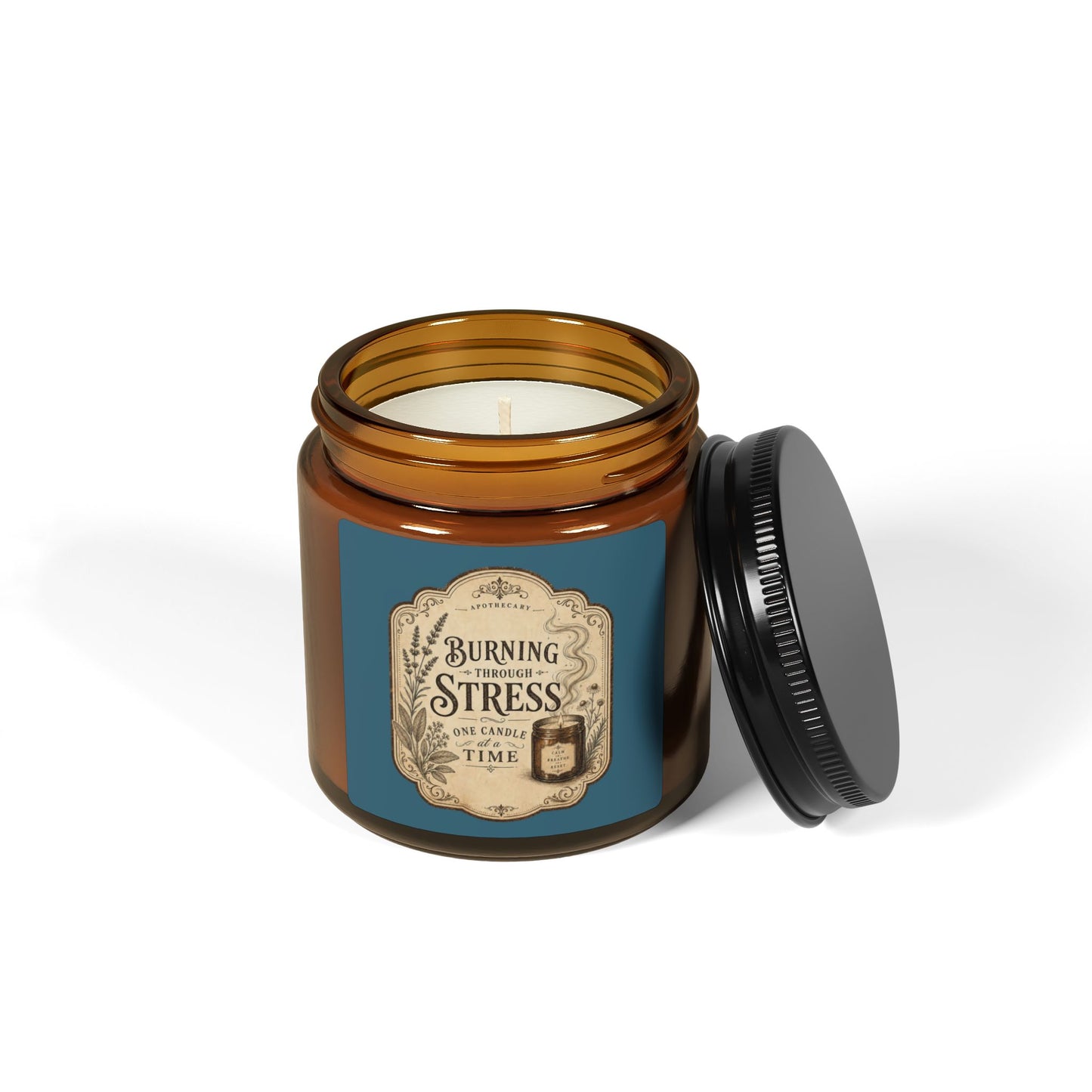 Burning Stress vintage label Soy Candle | Amber Jar
