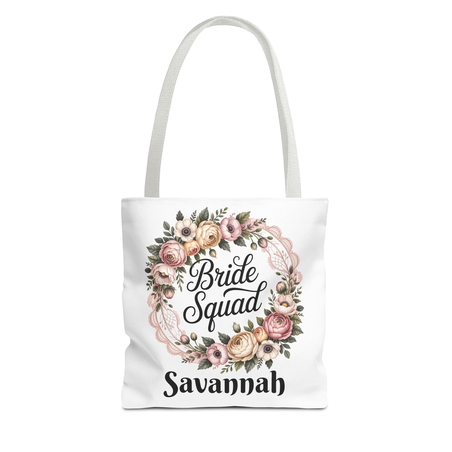 Bride Squad Tote Bag | Floral Wreath, Custom Name Option