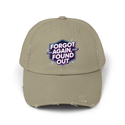 Unisex Distressed Cap with 'Forgot Again, Found Out' Design | Trendy Casual Hat | Gift for Friends | Summer Accessory | Everyday Wear