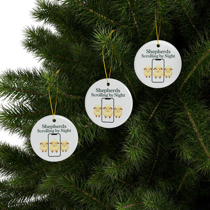 Ceramic Ornaments, Shepherds Scrolling by Night, Christmas Tree Decoration, Holiday Gift, Religious Ornament, Nativity Scene Decor, 2-Side