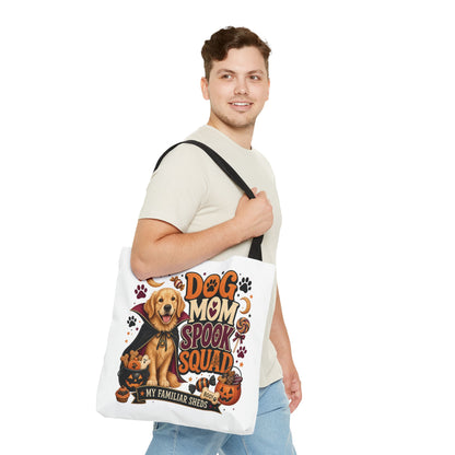 Dog Mom Spook Squad Tote Bag | Halloween Golden Retriever Pumpkin Design